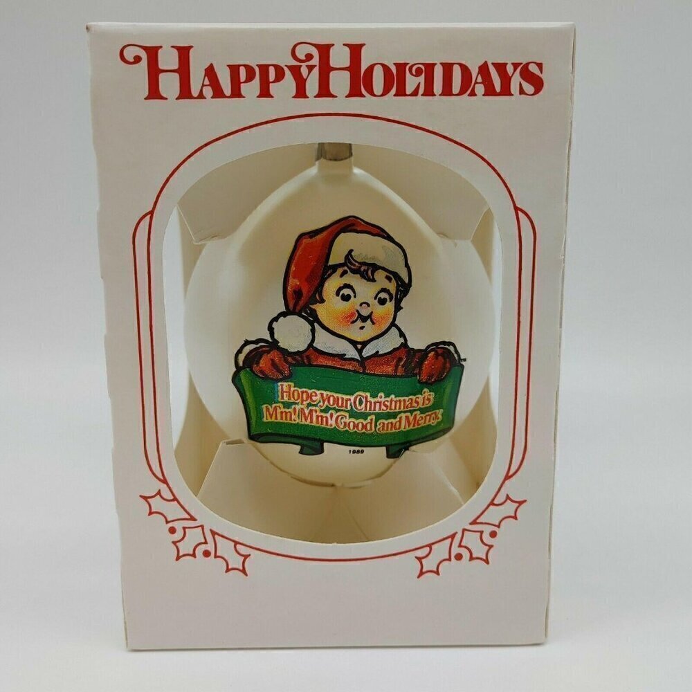 1989 Happy Holidays Campbells Soup Kids White Ball Christmas Collectors Ornament